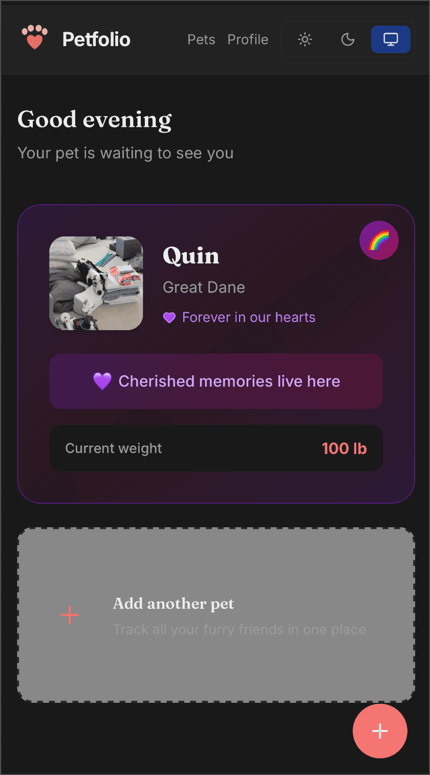 Daily care dashboard screenshot